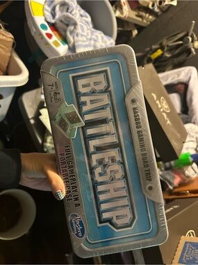 Hasbro Battleship Portable Tin Game - Blue and Silver